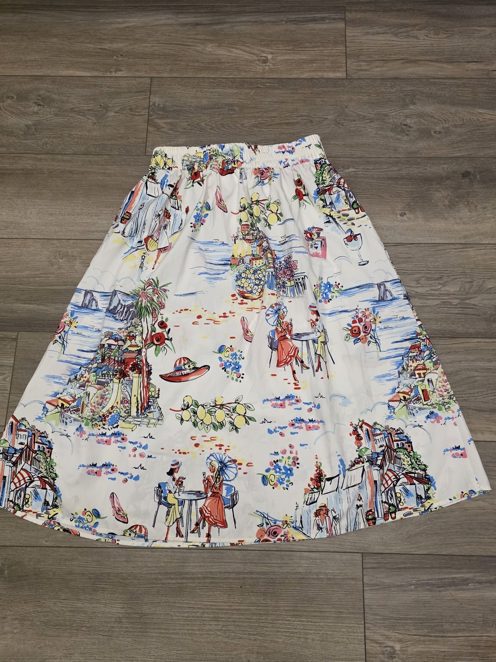 Her Destiny Mediterranean Scenic Print Midi Skirt Size Large - Picture 2 of 9